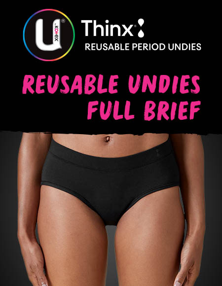 U by Kotex Thinx Reusable Period Underwear Bikini, Black, Size 6-8 :  : Health, Household and Personal Care